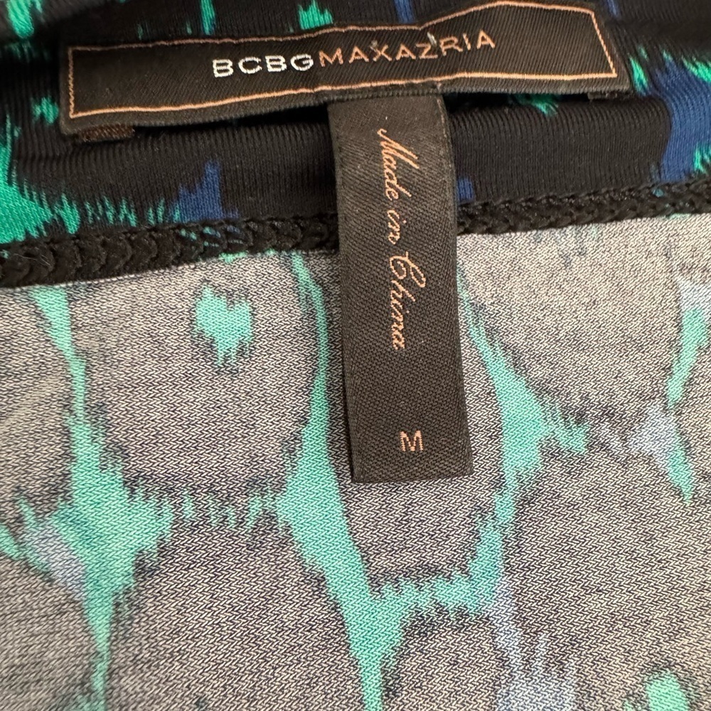 BCBGMaxazria Asymmetrical jersey Dress Ruched Leopard Print Green Medium - Picture 7 of 7
